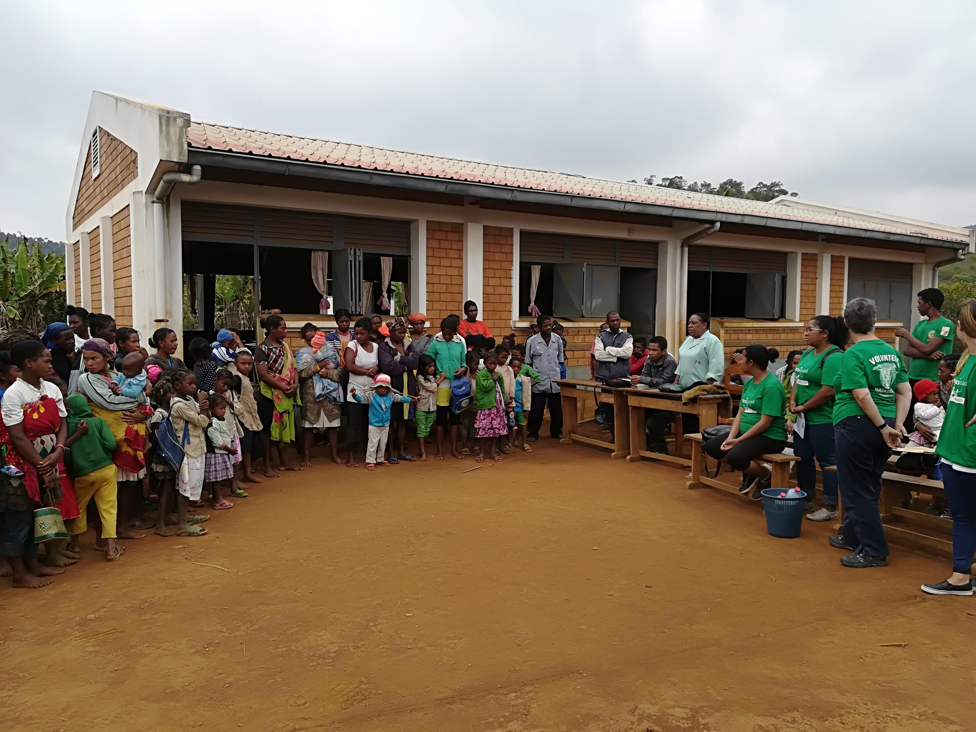 Interns talk to locals regarding the symptoms and prevention of the plague whilst getting work experience on their public health internship in Madagascar. A group of interns are seen talking to locals about the symptoms and prevention of the plague whilst on a public health internship in Madagascar.